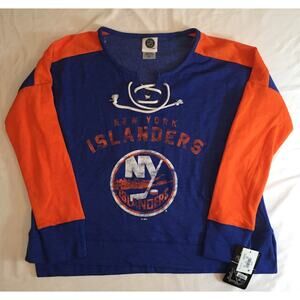 NHL Team New York Islanders Sweatshirt Women's S Blue Drawstring Top Long Sleeve